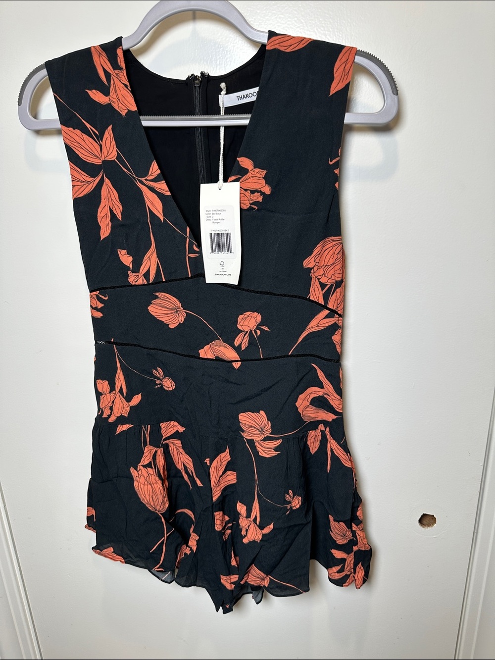 Thakoon Black Mini Romper with Coral Floral Print (20)